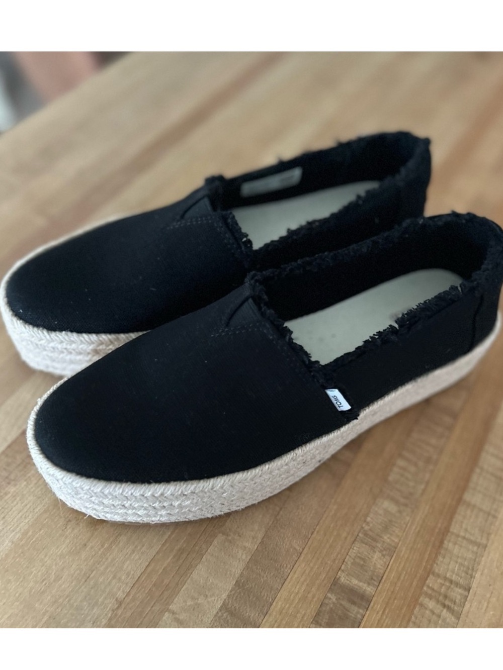 Toms Valencia Platform Espadrille Black and Natural